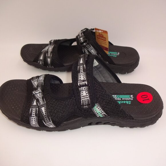 NWT New Womens Skechers Reggaes Black Sandals 10 Outdoor Lifestyle Grey White - Picture 4 of 11
